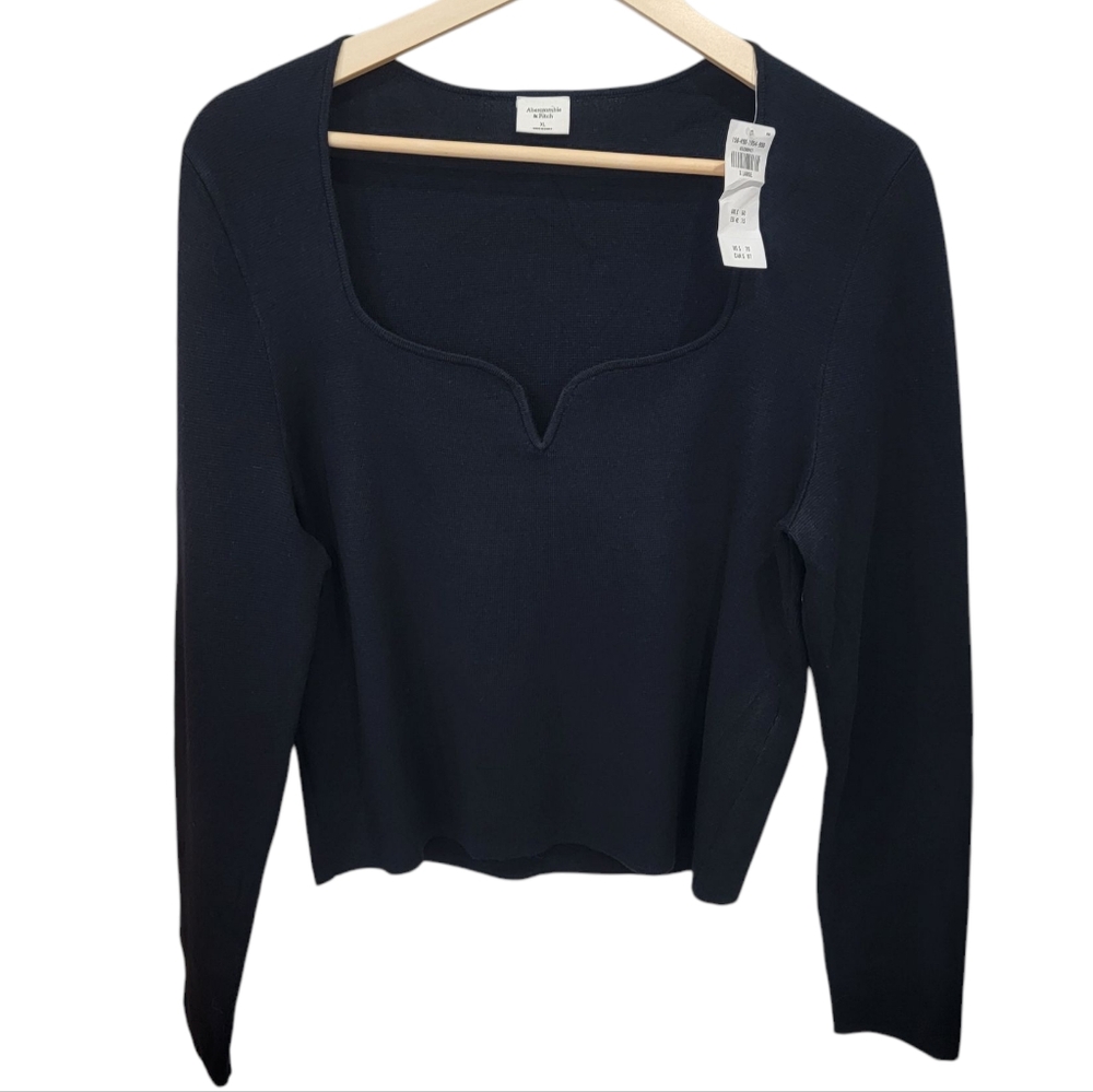 Abercrombie & Fitch Waffle Knit Top Notch Sweetheart Neckline Long Sleev… - Picture 5 of 14